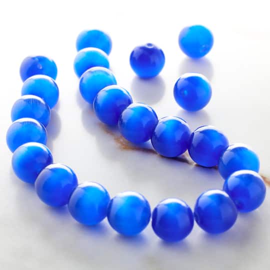Dark Blue Cats Eye Beads 4681012mm Cat Eye Gemstone Loose Beads Round Smooth Blue Cat Eye Glass Beads for Jewelry Making Bracelet Beads